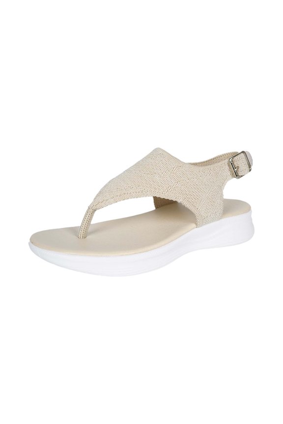 Women's Summer New Solid Color Soft Bottom Outer Wear Clip Toe Flat Heel Fly Weave Mesh Casual Sandals