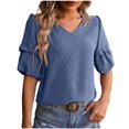 thumbnail image 1 of Women's Summer New V Neck Chiffon Top Bubble Sleeve Shirt, 1 of 2