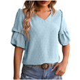thumbnail image 1 of Women's Summer New V Neck Chiffon Top Bubble Sleeve Shirt, 1 of 2