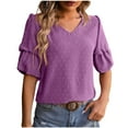 thumbnail image 1 of Women's Summer New V Neck Chiffon Top Bubble Sleeve Shirt, 1 of 2