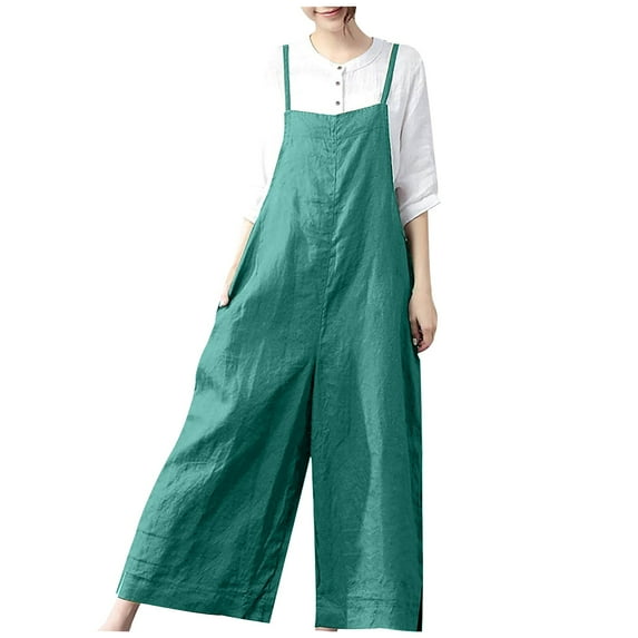 Women's Summer New Women's Casual Color Collar Loose Suspenders Jumpsuit