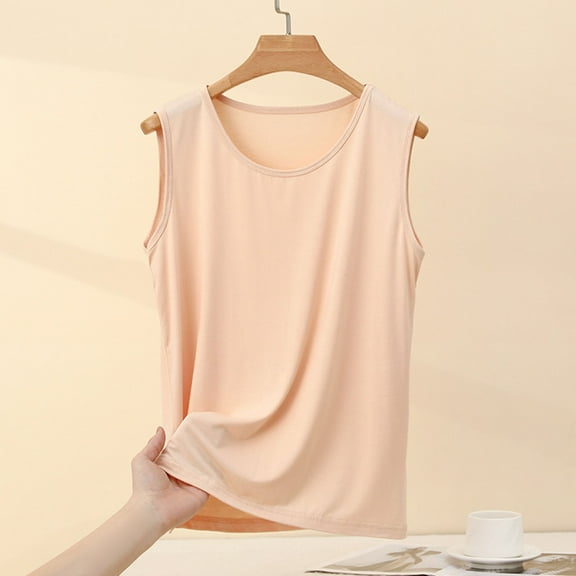 Women's Summer Nightshirt Solid Colored Sleeveless Loose innerwear Base Shirt Home Pajamas Beige L