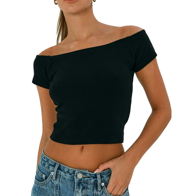 Black off the shoulder top short sleeve shop