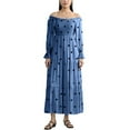 thumbnail image 1 of Women's Summer Off-Shoulder Dress Flower Print Long Sleeve Ruched Backless Slim Midi Dress, 1 of 10