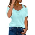 thumbnail image 1 of Women's Summer Off Shoulder Shirt Short Sleeve Lace Top Fashion V-Neck Strapless Blouse, 1 of 7