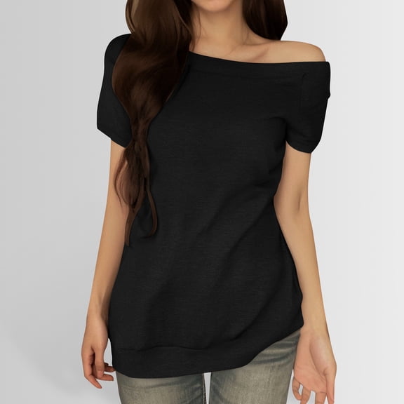 Women's Summer Off Shoulder T-Shirts Casual Loose Fit Basic Tee Trendy One Shoulder Top Lightweight Comfortable Everyday Wear