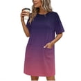 thumbnail image 1 of Women's Summer Ombre Gradient T Shirt Dress Knee Length Crew Neck Short Sleeve Casual Loose Fit Straight Dress with Pockets Lightweight Breathable Travel Beach Dress, 1 of 6