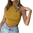 thumbnail image 1 of Women's Summer One Shoulder Crop Tops Sleeveless Solid Color Ruched Tank Tops Vest Blouses for Beach, Holiday, 1 of 7