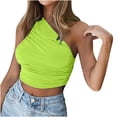 thumbnail image 1 of Women's Summer One Shoulder Crop Tops Sleeveless Solid Color Ruched Tank Tops Vest Blouses for Beach, Holiday, 1 of 7