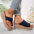 thumbnail image 1 of Women's Summer One-line Toe Wedge Muffin Leopard-print Sandals Summer Sandals Blue 43, 1 of 7