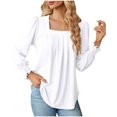 thumbnail image 1 of Women's Summer Outfits Short Sleeve Square Neck Blouses & Shirts Sets Women's Summer Solid Lace Squar E Neck Bubble Short Sleeve Solid T-shirt Tops Outfit Sets for Women White s, 1 of 5