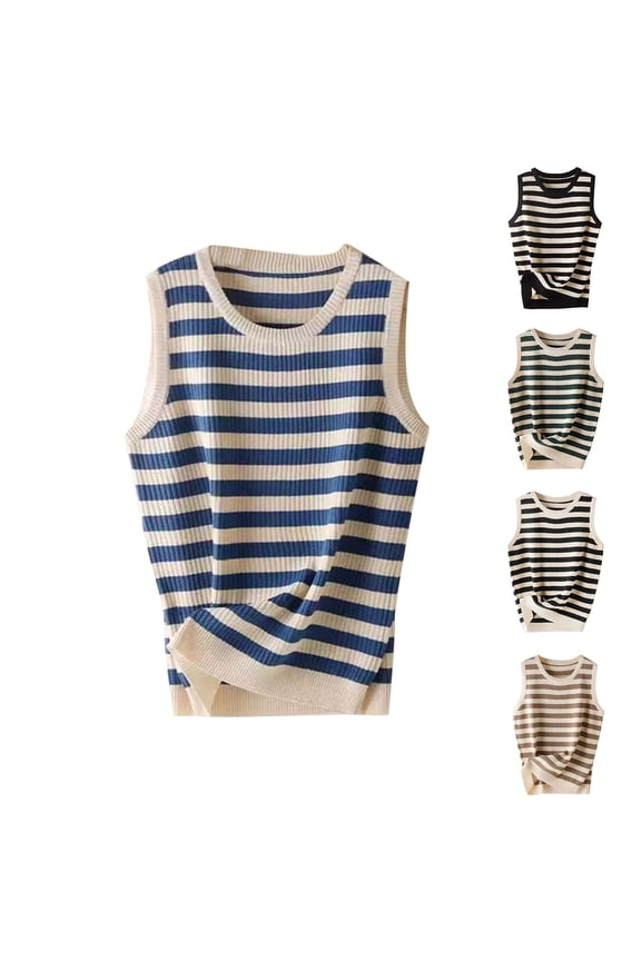 Women's Summer Oversized Hooded Tank Top Striped Knit Sleeveless Shirt Cami Casual Loose Fit Round Neck Solid Color Streetwear Vacation Beach Outfits Fashion Essential Gift for Women