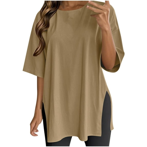 Women’s Summer Oversized T Shirts Casual Short Sleeve Crew Neck Shirts Soft Comfortable Solid Color Tunic Tops