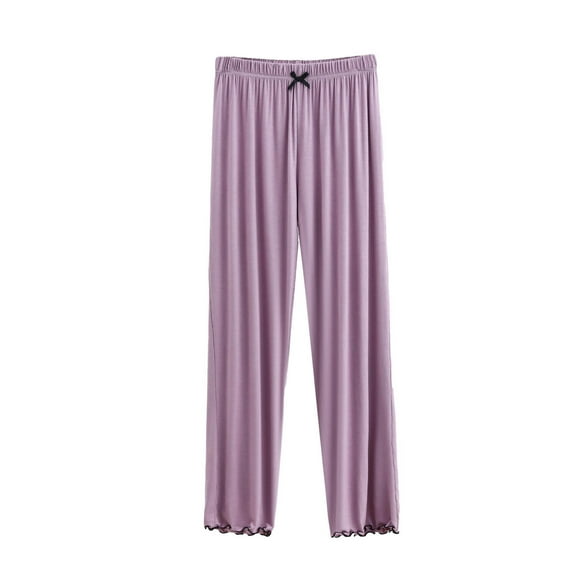 Women's Summer Pajama Pants Casual Comfy Bow Knot High Waisted Wide Leg Lounge Trouser Sleepwear Ladies Clothes
