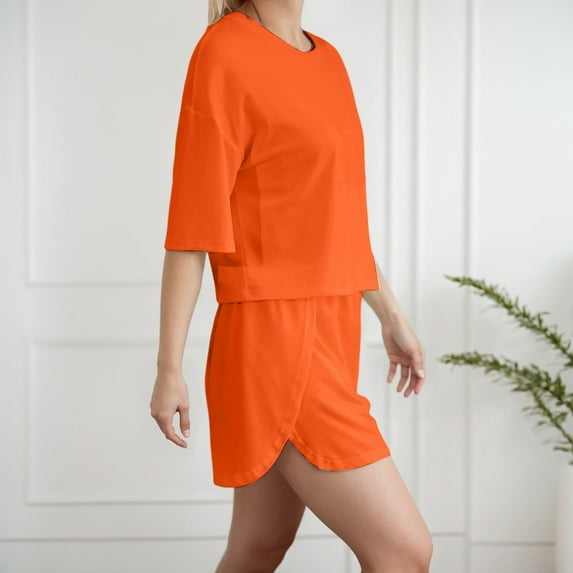 Women's Summer Pajama Set - 100% Cotton Breathable Sleepwear, Loose Fit Shorts & Tee Lounge Set in Solid Colors,for Size XXL