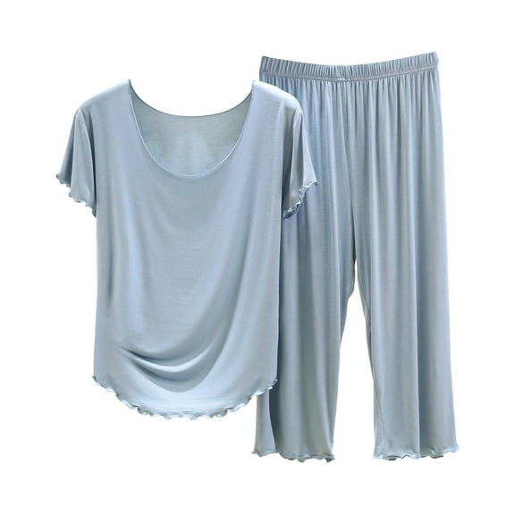 Women's Summer Pajama Set, Chroia Bamboo Viscose Lightweight Cooling Short Sleeve Capri Lounge Sleepwear