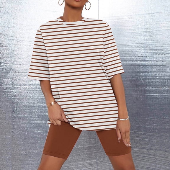 Women's Summer Pajama Sets New Women's Solid Short Sleeve Lettuce Top Shorts Piece Outfits Pajama Set Brown L