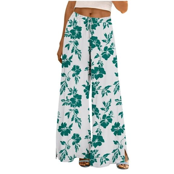 Women's Summer Palazzo Pants Boho Wide Leg Floral Print Casual Pants Casual High Waist Lounge Beach Trousers