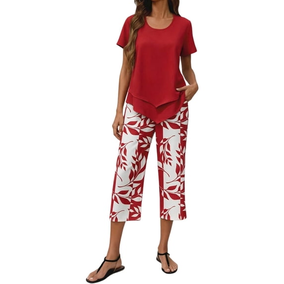 Women’s Summer Pants Set Trousers Suit Versatile Casual Holiday Modern Wide Leg Two Piece Elegant Weekend Wear