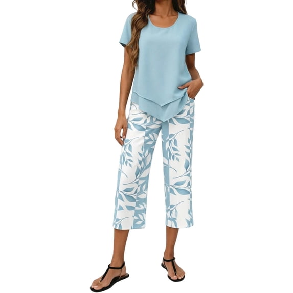 Women’s Summer Pants Set Trousers Suit Versatile Casual Holiday Modern Wide Leg Two Piece Elegant Weekend Wear