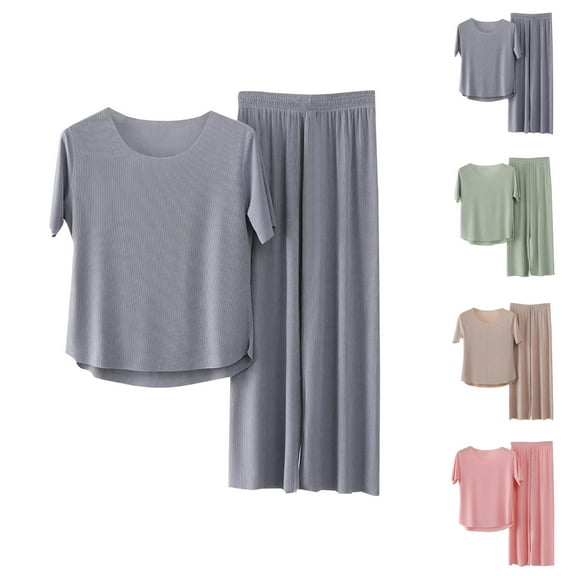 Women's Summer Pants Suit Casual Comfortable Loungewear Set Breathable Seamless Solid Color Sleepwear Outfit Daily Wear Women'S Casual Pants & Capris