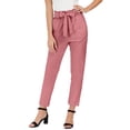 thumbnail image 1 of Women's Summer Pants Summer Solid High Waisted Ankle Pants Breathable Lightweight Causal Cropped Pants with Bow Detail Capris Pants for Women Red L, 1 of 5