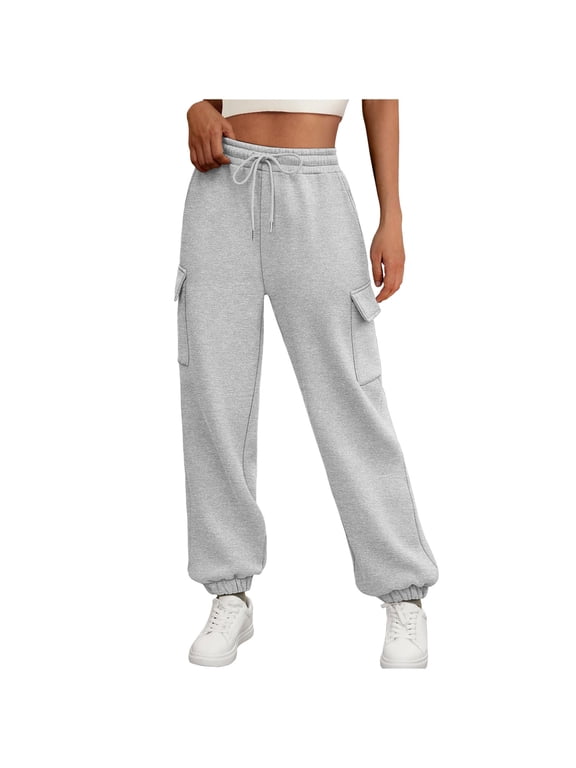 Women's Summer Pants, Sweatpants for Women Soft Wide Leg Cargo Drawstring Casual Pants with Pockets 2026 Khaki M