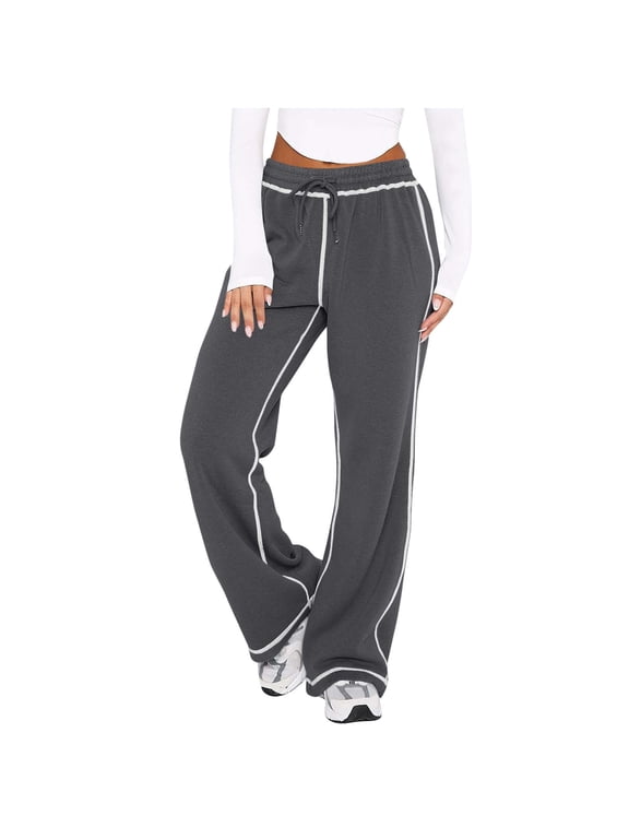 Women's Summer Pants, Women's Pants Loose Fit Barrel Leg Sweatpants, High Waisted Wide Leg Joggers with Pockets, Baggy Lounge Pants Gray XXL