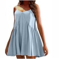 thumbnail image 1 of Women's Summer Patchwork Babydoll Mini Dress Loose V Neck Spaghetti Straps Sleeveless Pleated Swing Flowy Sundress, 1 of 6