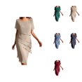 thumbnail image 1 of Women's Summer Patchwork Chiffon Tiered Dress, Short Sleeve Round Neck, Elegant Mother of the Bride Party Wedding Cocktail Outfit, 1 of 7