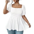 thumbnail image 1 of Women's Summer Peplum Tops Square Neck Ruffle Trim Short Sleeve Blouse Top Dressy Casual Shirts,XL, 1 of 4