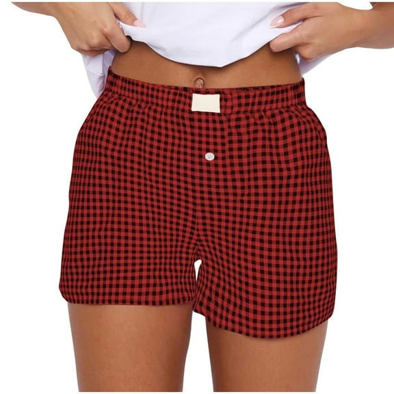 Women's Summer Plaid Pajama Shorts Elastic Waist Casual Pjs Bottoms Soft Lounge Shorts with Pockets