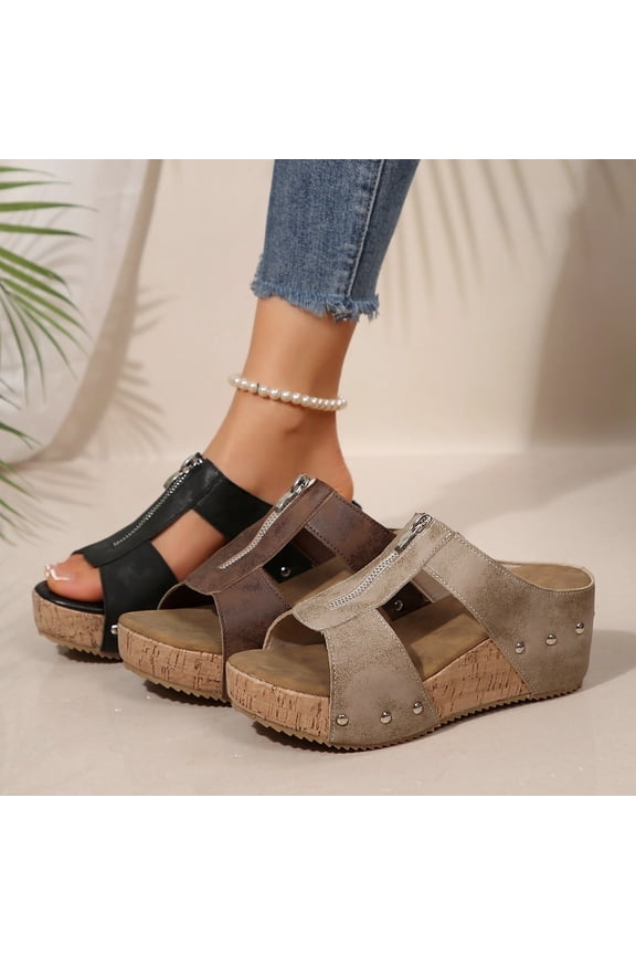 Women's Summer Platform Sandals Peep Toe Wedge Slide Slippers Comfort Wide Width Plus Size Outdoor Casual Beach Shoes (1 Pair)