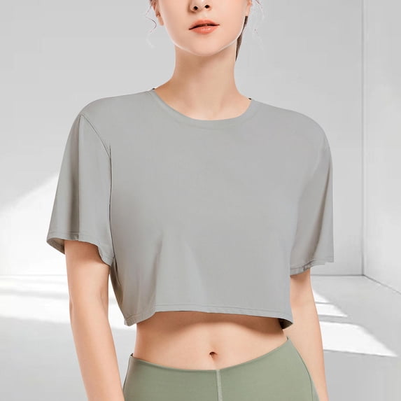 Women's Summer Plus Size T-Shirts Short Sleeve Round-Neck Regular Casual Tee shirts Loose Fit Gray Tops Clothes S-XL