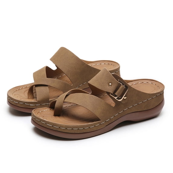 Women's Summer Plus-size Casual Slip- Sandals With Wedge And Metal Buckle Sandals Sandals for Women Yellow 43