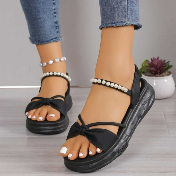 Women's Summer Plus-size Pearl Sponge Maternity Slippers Summer Sandals for Women Black 42