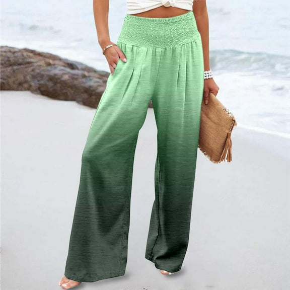 Women's Summer Print Elastic High Waist Wide Pants Casual Wide Leg Long Casual Belt Pocket Cropped Pants for Women Casual Floral Womens Business Casual Pants Petite Women Leggings Pants Casual Lace