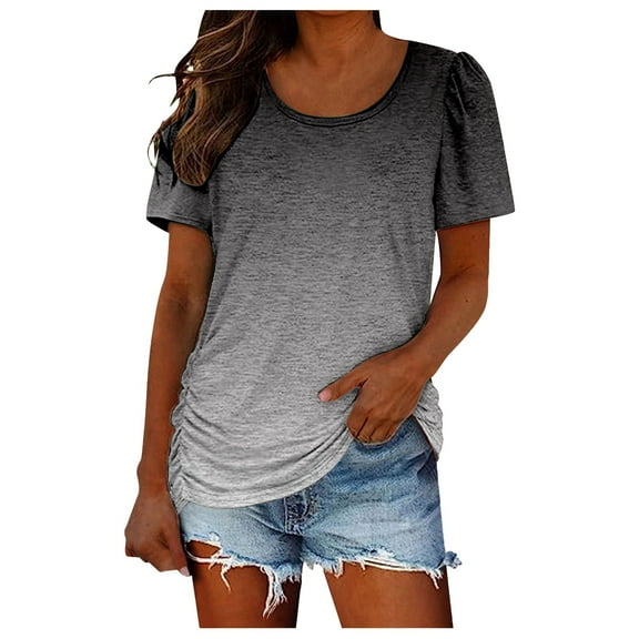 Women's Summer Print Short Sleeve T-Shirt - Stylish Round Neck Casual Top with Ruffle Detail - Soft Breathable Blouse