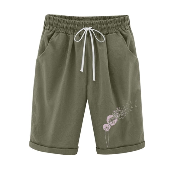 Women's Summer Printed Five Points Large Size Linen Pants Casual Pants Shorts