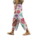 thumbnail image 1 of Women's Summer Printed Linen Drawstring Elastic Waist Pants Lightweight Straight Leg Casual Trousers With Pockets For And Womens Track Pants Dress Pants with Pockets Pants for Women Work Casual High, 1 of 5