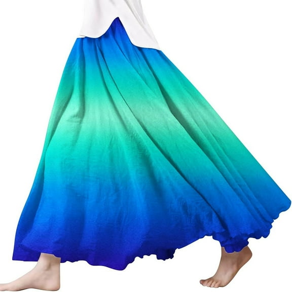 Women's Summer Printed Linen Wrap Skirt - Elastic Waist, A-Line, Boho Beach, 55% Linen Blend, Ankle Length, Multi-Size