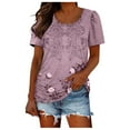 thumbnail image 1 of Women's Summer Printed Short Sleeve T Shirt Stylish Round Neck Casual Top With Ruffle Detail Soft Breathable Blouse For Everyday Wear & Vacation, 1 of 2