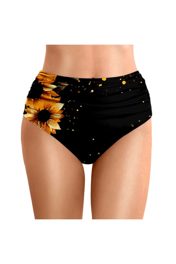 Women's Summer Printed Waist Length Pleated Beach Double Layered Triangle Swim Trunks