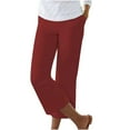 thumbnail image 1 of Women's Summer Pull-On Cropped Pants with Pockets Stretch Ankle Length Loose Fit Trousers Solid Palazzo Wide Leg Pants Red XXXL, 1 of 6