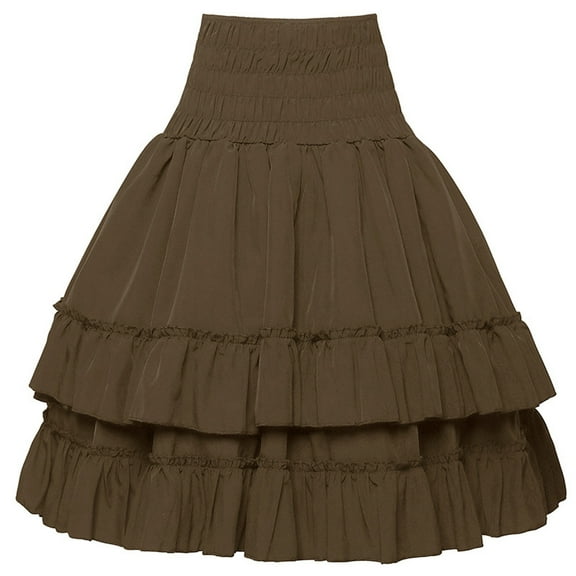 ZQUUVOU Women's Summer Pullover High Waist Tiered Pleated Half Skirt Brown