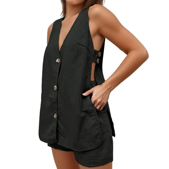 Women's Summer Pure Sleeveless Top And Shorts Two Piece Set