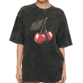 thumbnail image 1 of Women's Summer Retro Cherry Graphic for Summer Picnics and Daily Wear Breathable Washed T Shirt Black S-2XL Plus Size, 1 of 5