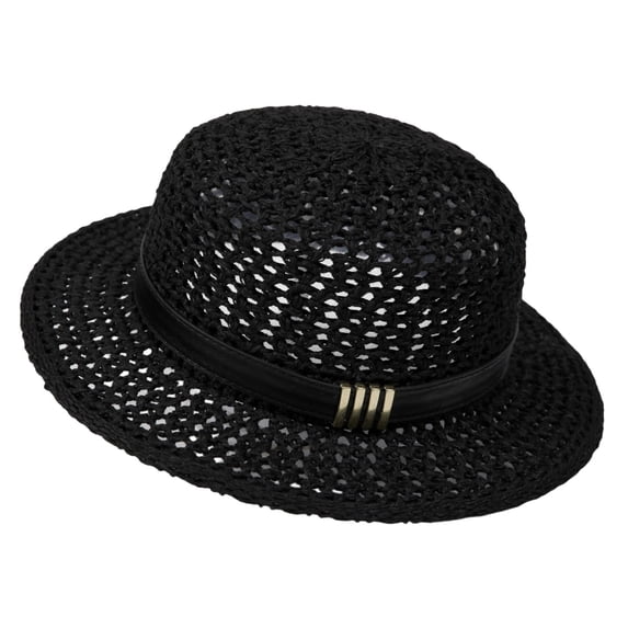 Women's Summer Retro Straw Fedora Hat Hollow Out Woven Flat Top UV Protection Sun Hat