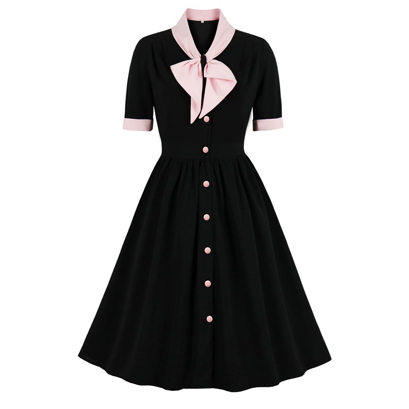 Mzkdieey Women's Vintage Audrey Swing Dress – Peter Pan Collar, Long Sleeve, A-Line 1950s Style For Work & Parties