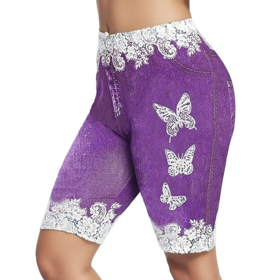 Women's Summer Ripped Jeans Shorts Butter Fly Print Jean Jeggings Size Denim Plus Casual Pants Plus Casual Pants Flowy Shorts S-3XL